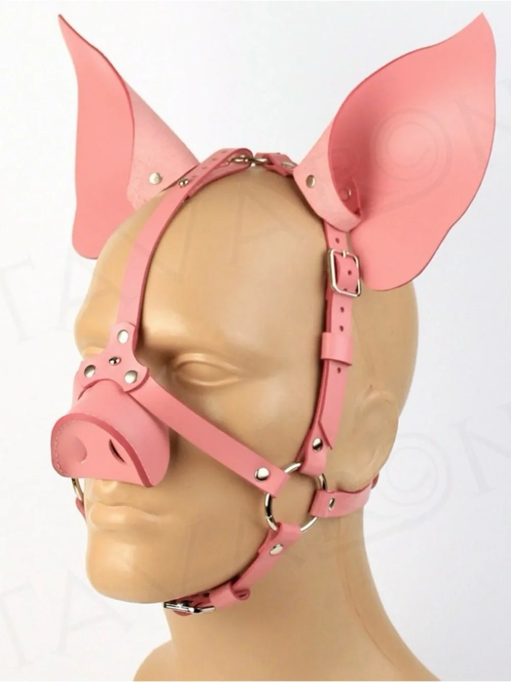Pink Pig Harness Mask - Leather Ear & Snout Headpiece